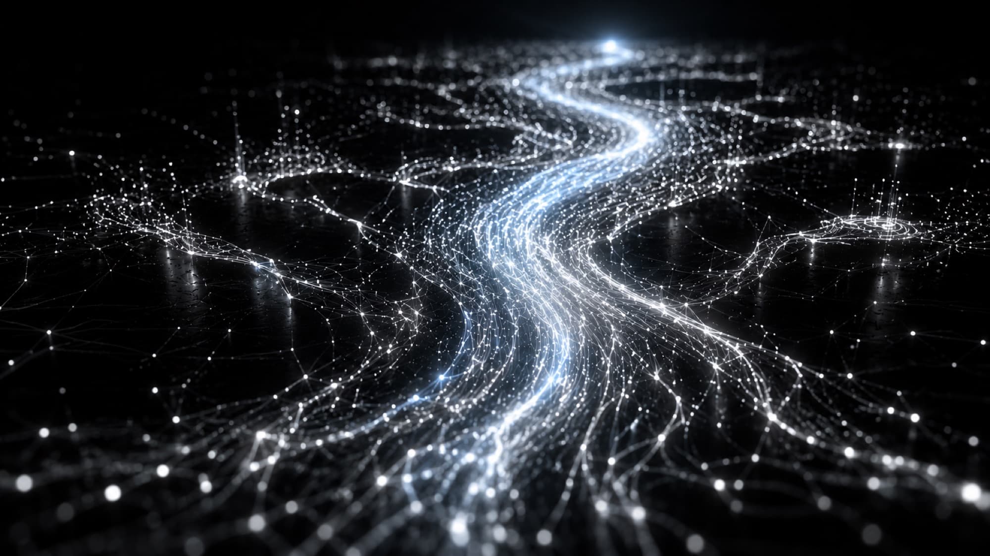 A river of light flowing through a dark operational network